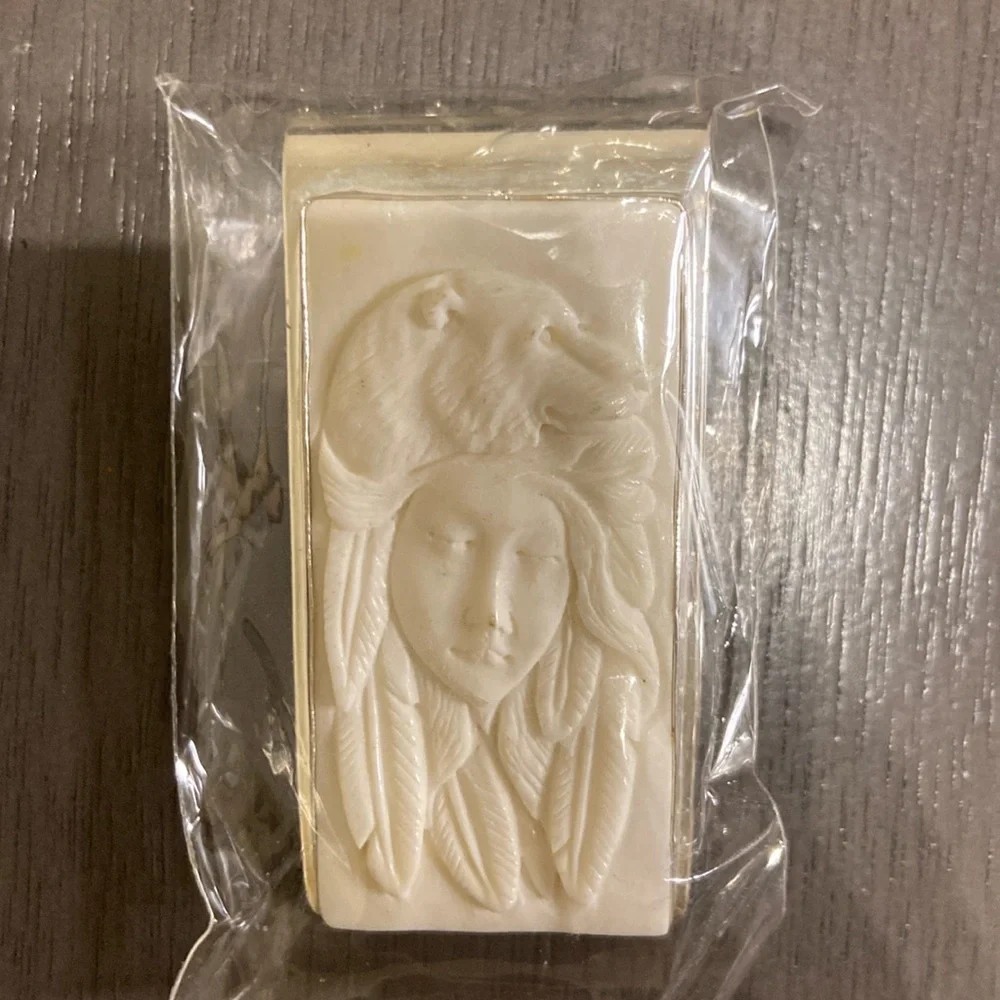Ivory Silver Native American Woman With Bear Spirit Money Clip
